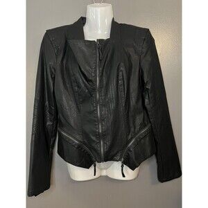 BLANK NYC Moto Jacket Womens Medium Black Faux Leather Asymmetrical Zip Biker
